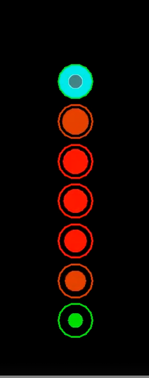 A vertical path of green, orange, and red targets, with a full teal target and gray cursor at the top.